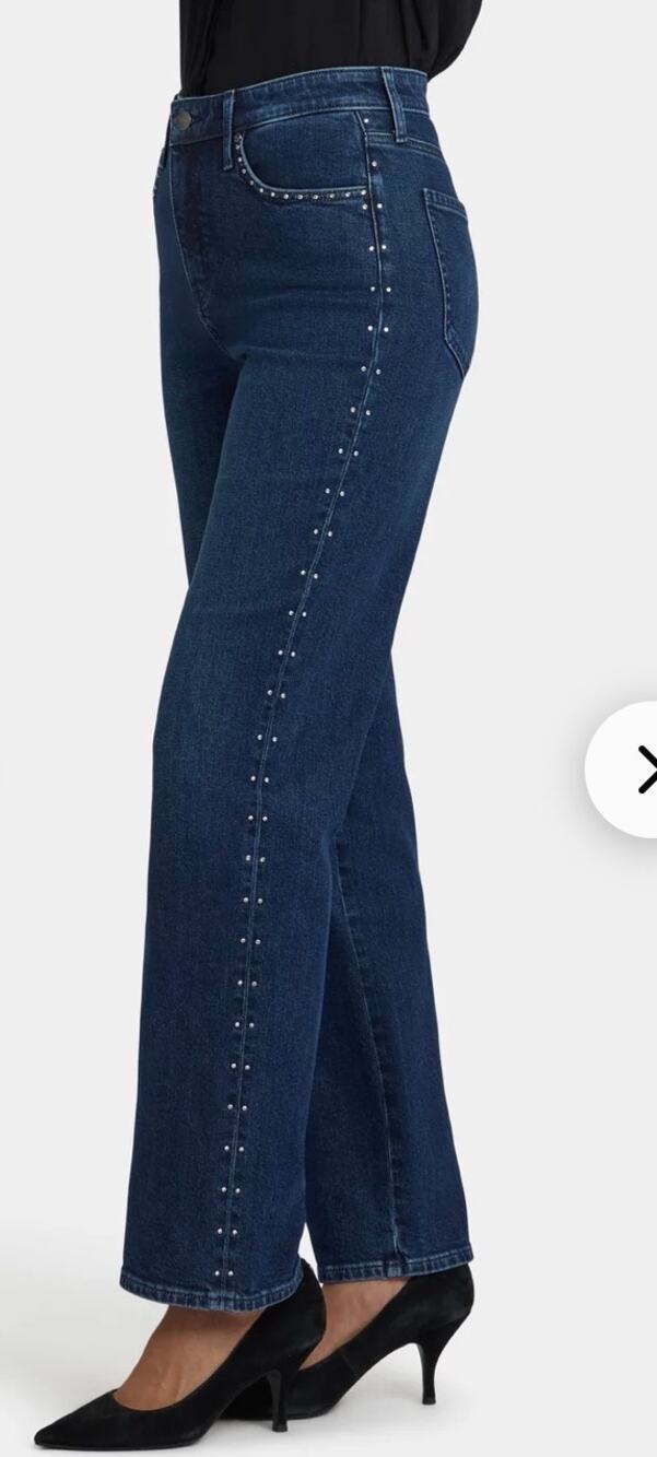 NYDJ Brooke Loose Straight Rhinestone Jeans Louvre Sapphire Blue 14